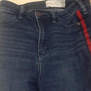 Abercrombie & Fitch dark blue Jean's with red line